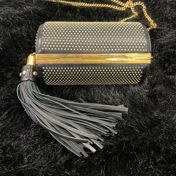 Alexander McQueen Cylinder Black Studded Cross Body Clutch with Scull ornament - Picture 9 of 10